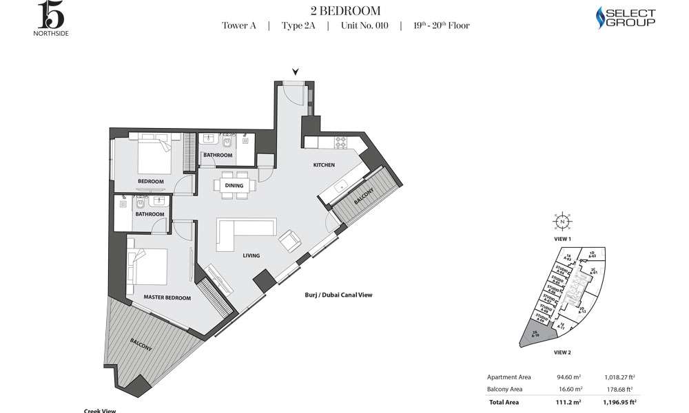 Tower A, 2 Bedroom, Type 2A, Unit 10, 19th-20th Floor